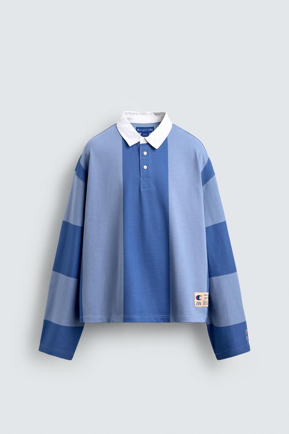 자라 컬러블록 테크니컬 긴팔 폴로셔츠 X 챔피온 4393/315 BLUE - 메인 이미지