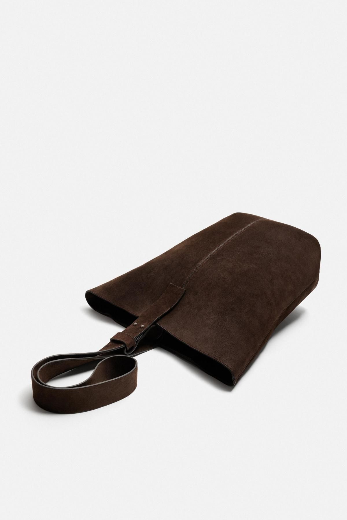 자라 한정판 스웨이드 가죽 핸드백 3545/520 BROWN - 상세 이미지 4