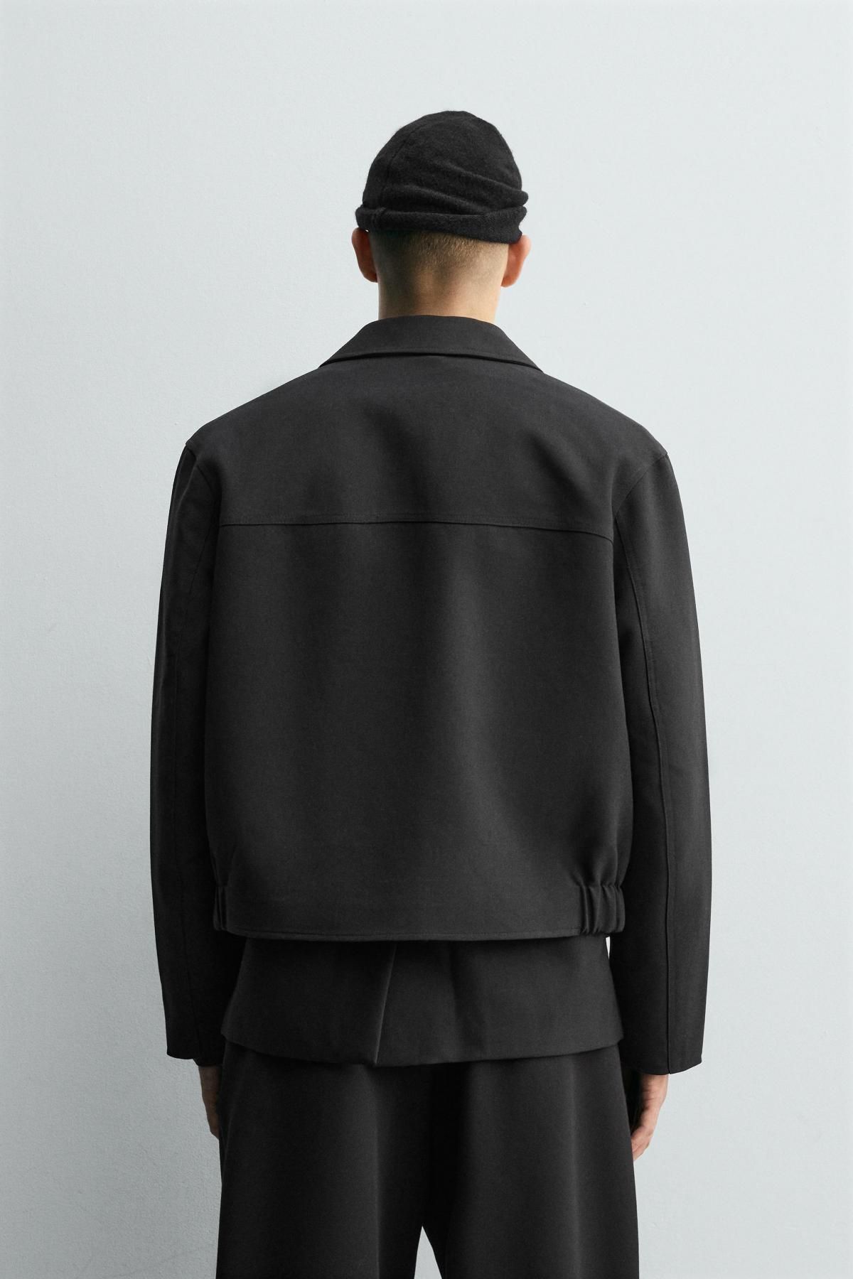 자라 미니멀 크롭핏 울혼방 테크니컬 집업 재킷 8281/550 BLACK - 상세 이미지 4