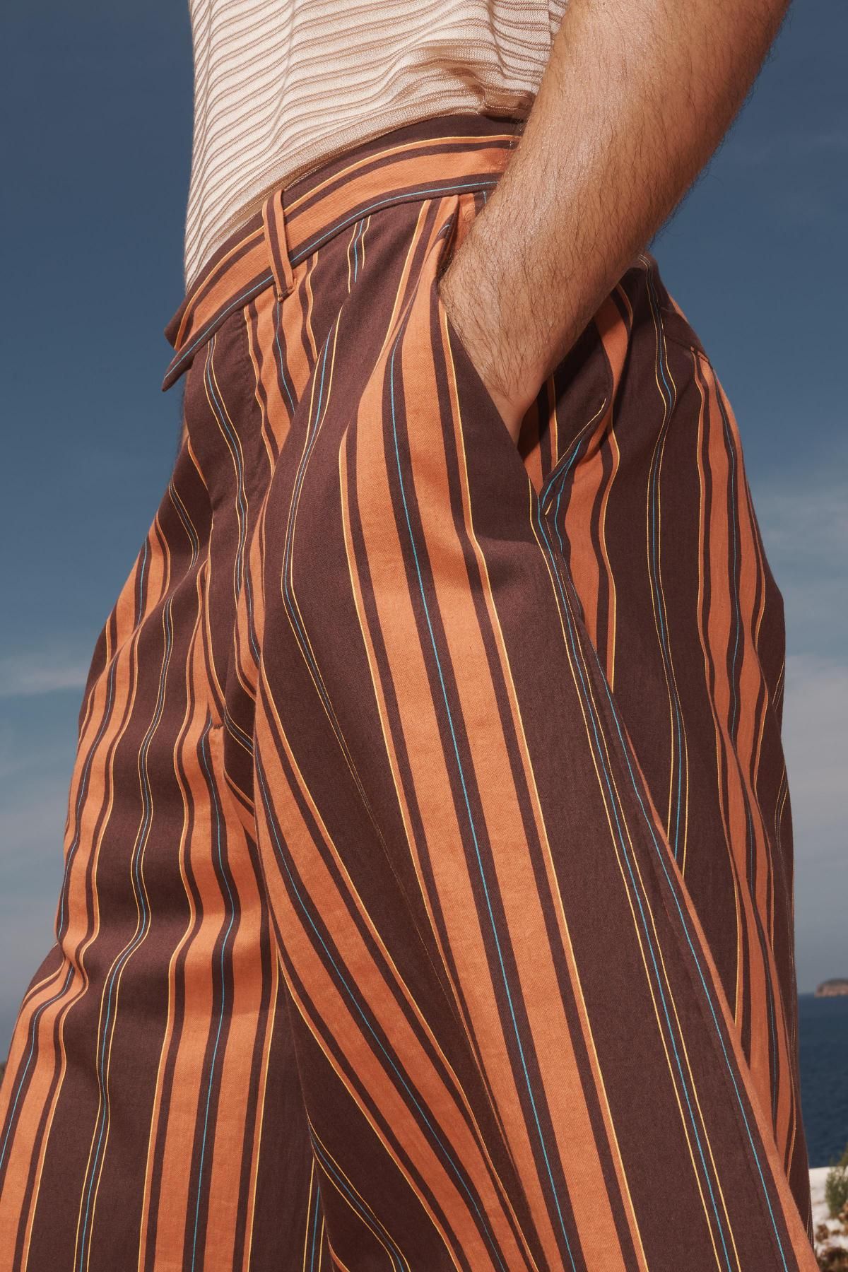 자라 한정판 스트라이프 와이드 팬츠 5619/038 ORANGE - 상세 이미지 4