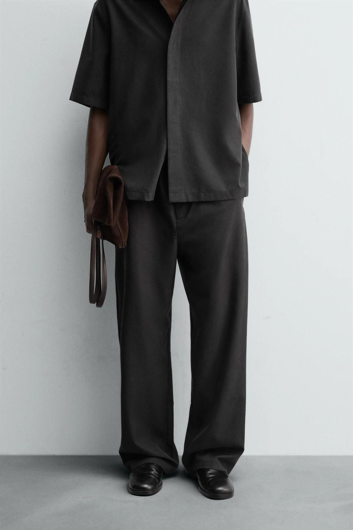 자라 테크니컬 릴렉스핏 와이드 팬츠 1437/390 DARK GREY - 상품 이미지