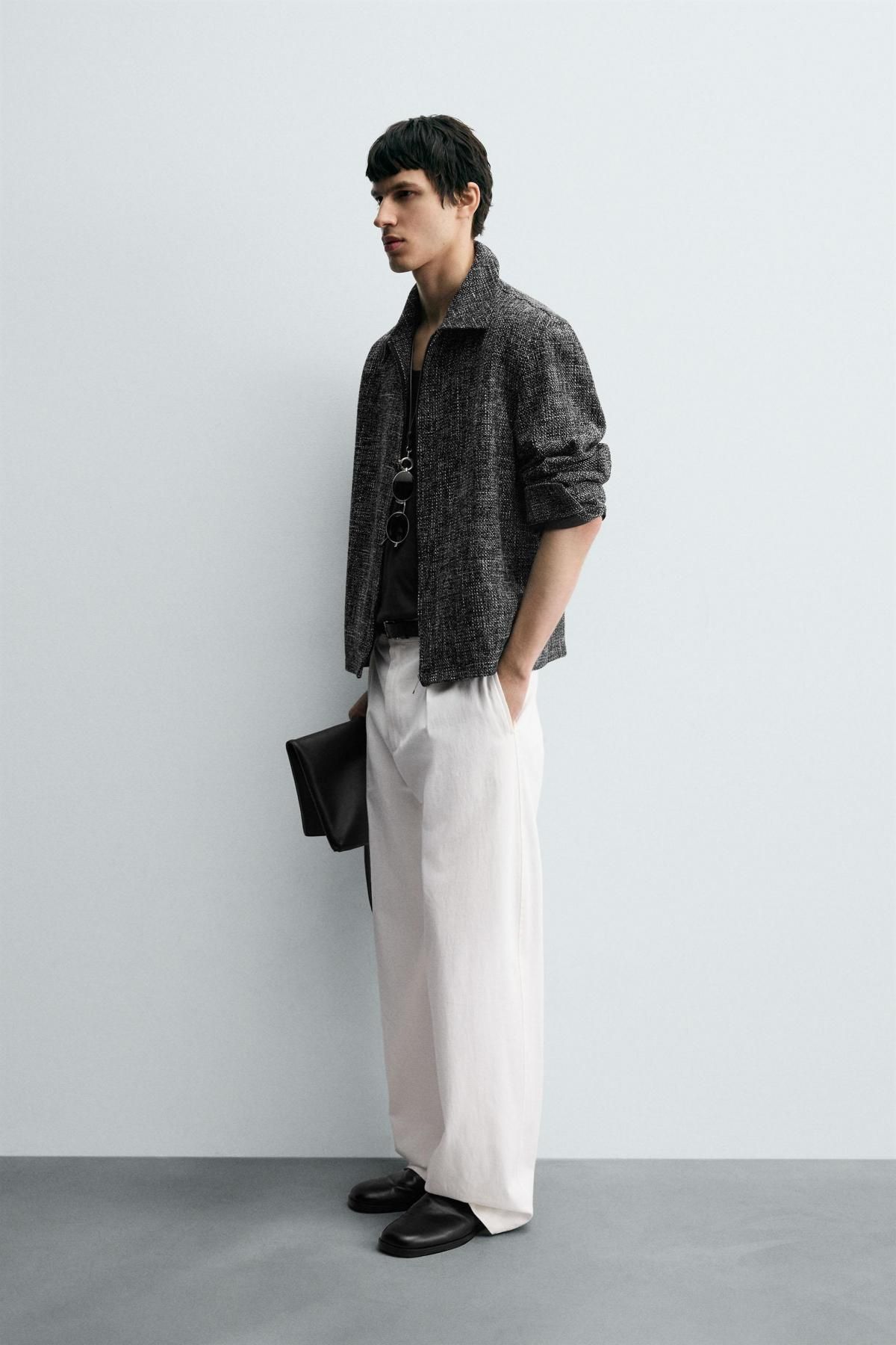 자라 테크니컬 텍스처 집업 오버셔츠 6861/018 BLACK / WHITE - 상세 이미지 5