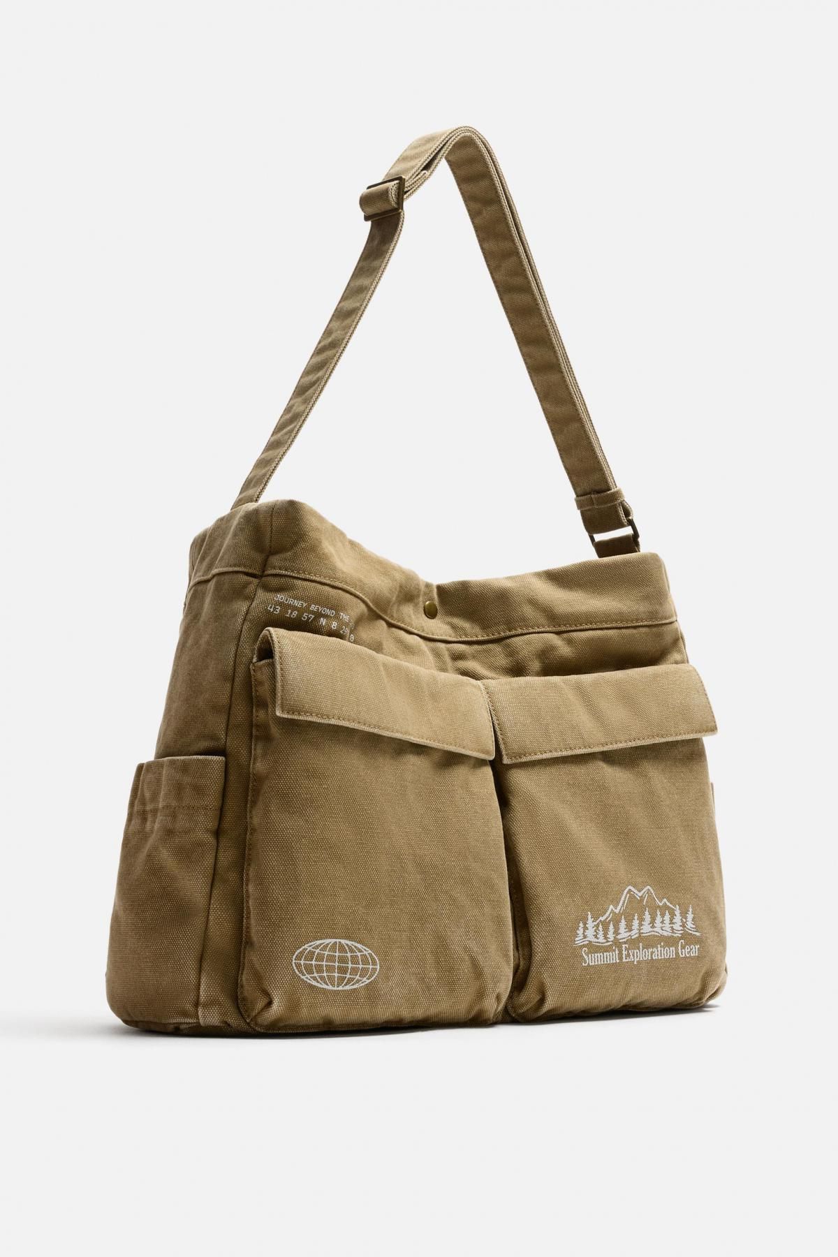 자라 아웃도어 멀티포켓 코튼 숄더백 3123/620 BROWN - 상세 이미지 4