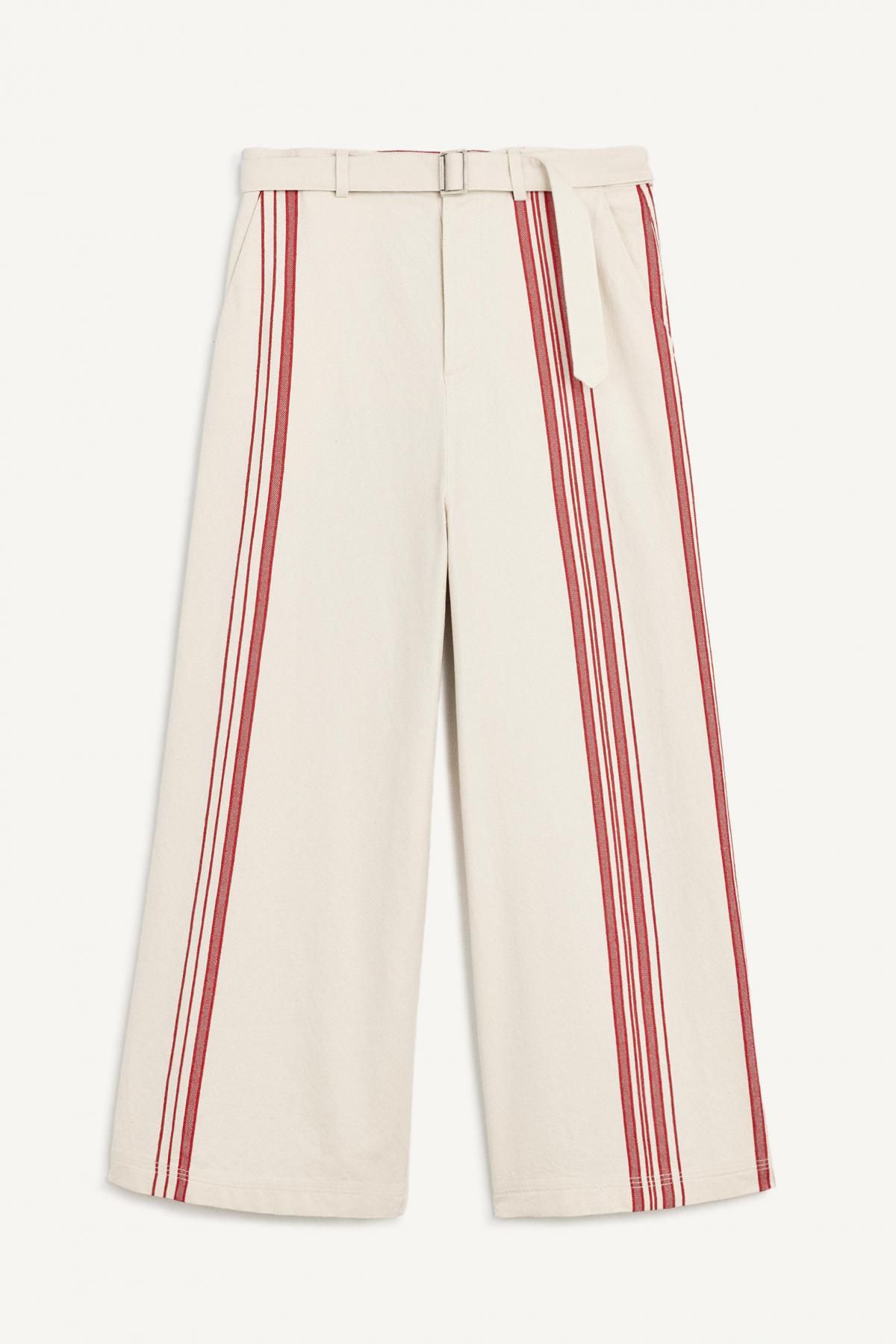 자라 스트라이프 와이드 코튼 팬츠 5718/305 ECRU / RED - 상품 이미지