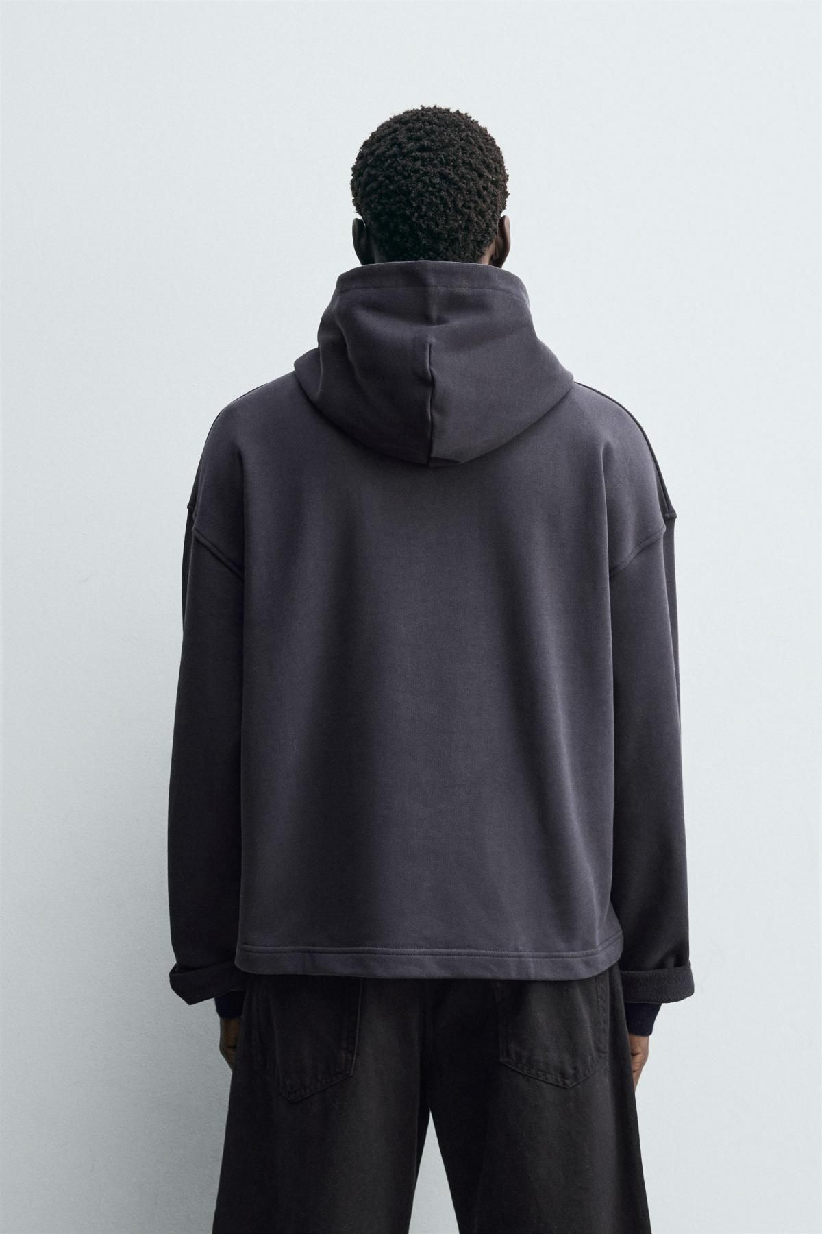 자라 크롭 텍스처 후드 스웨트셔츠 4087/363 DARK GREY - 상세 이미지 4