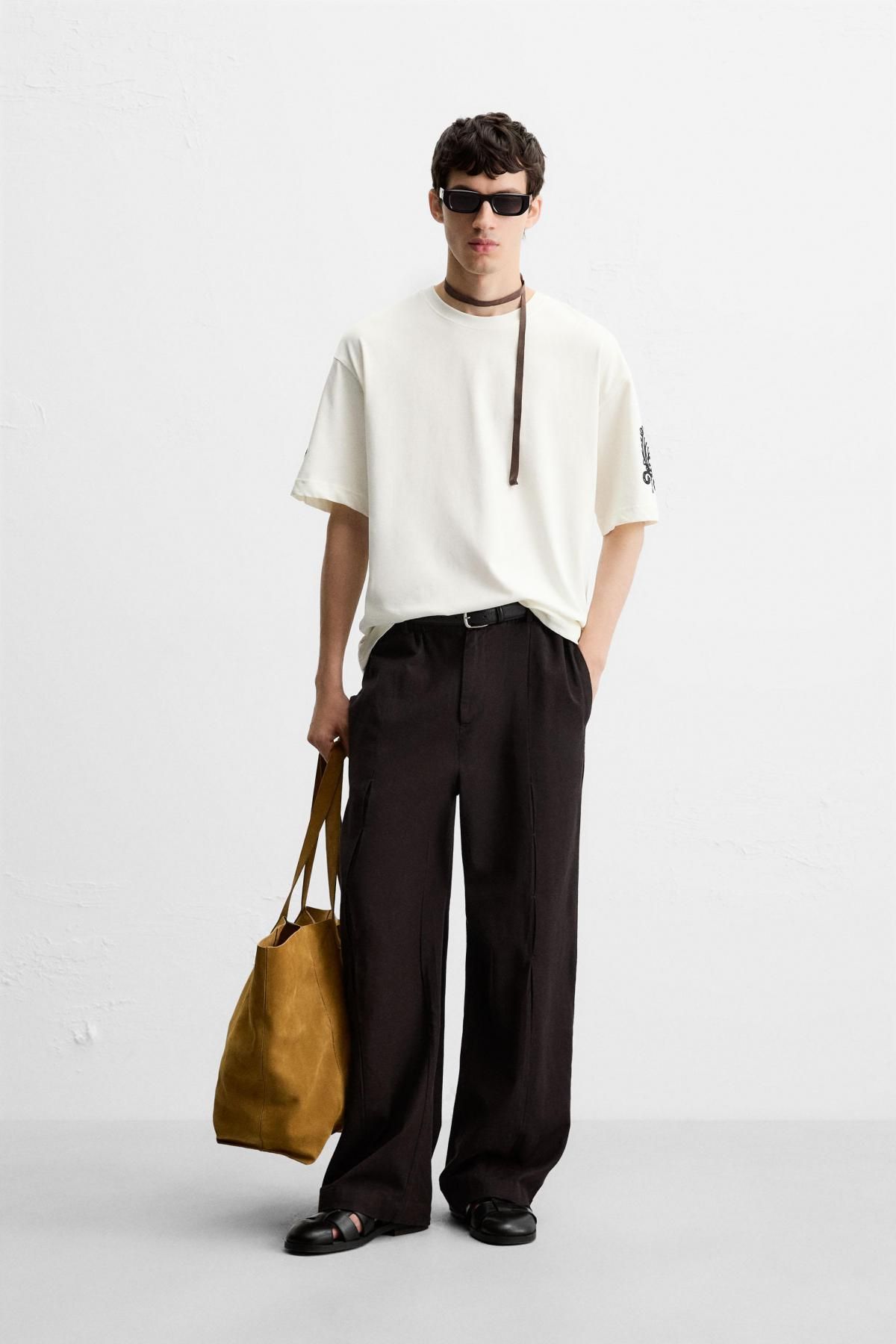 자라 코튼 배색 자수 반팔 티셔츠 5584/306 OYSTER-WHITE - 상세 이미지 2