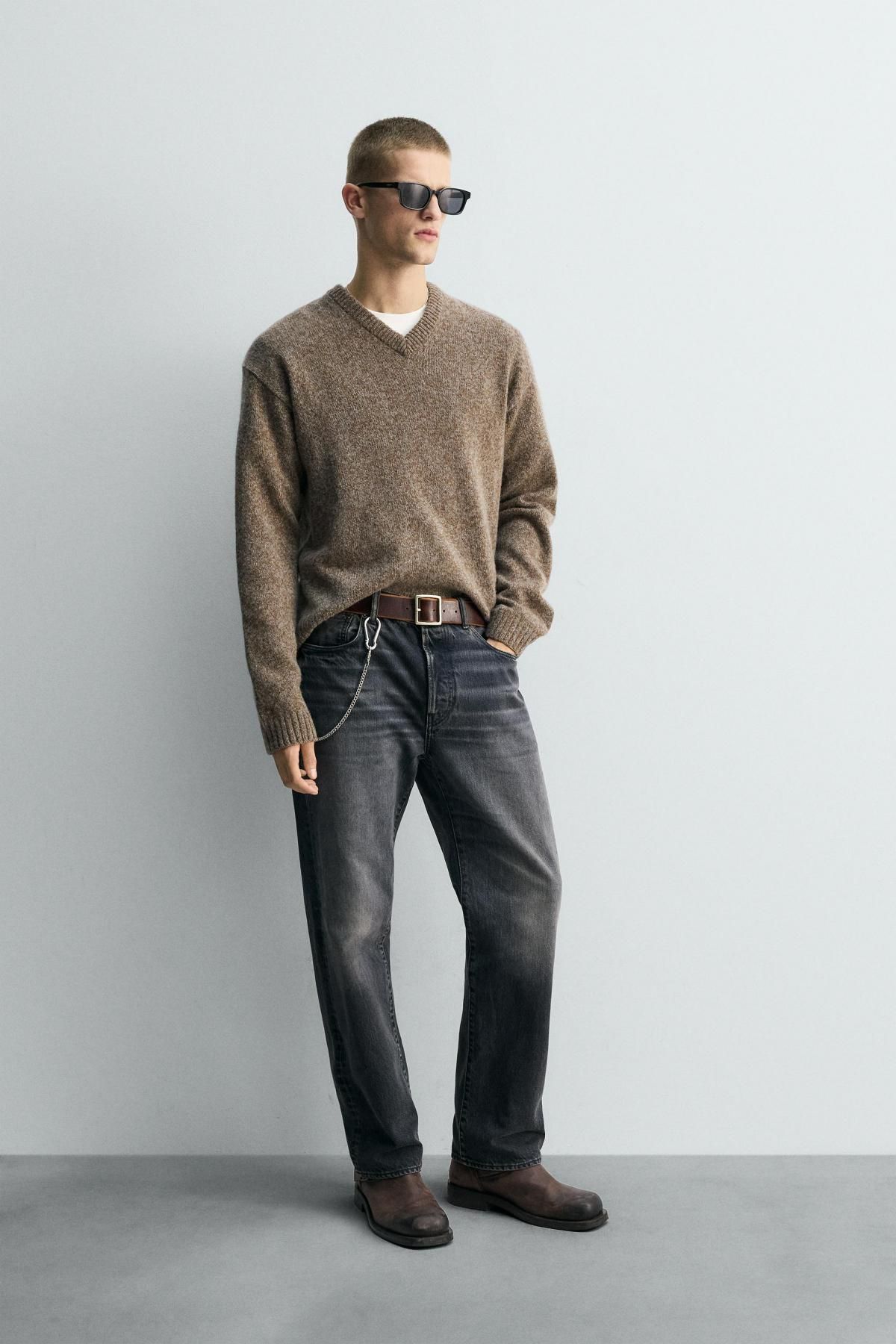 자라 멜란지 울 블렌드 브이넥 니트 스웨터 2129/300 BROWN - 상세 이미지 2