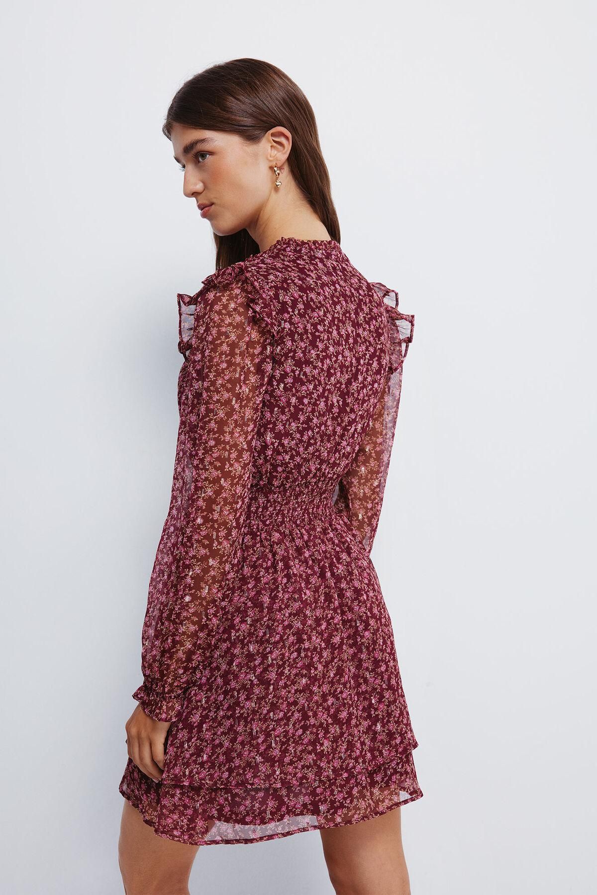 스프링필드 플로럴 러플 브이넥 쉬폰 미니 원피스 7952301 NARANJA - 상세 이미지 5