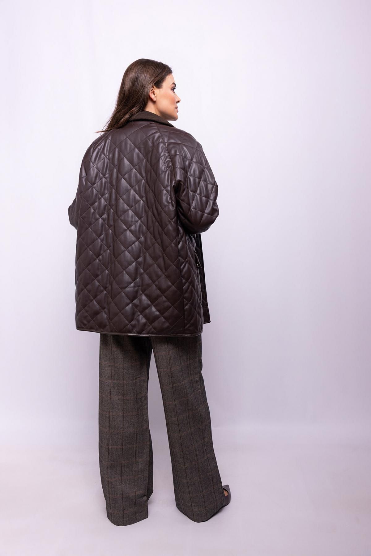 오브젝트 퀼팅 레더 이펙트 숏코트 6432561 MARRON OSCURO - 상세 이미지 5