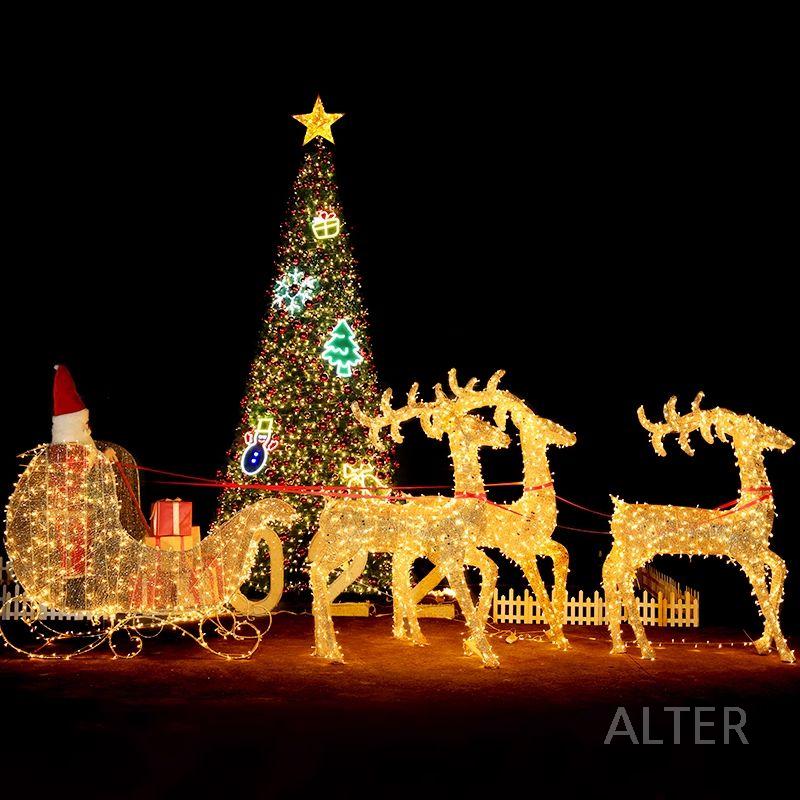 크리스마스 산타 루돌프 썰매 LED 대형 인테리어 트리 장식 조명 70cm 골드 발광 사슴 - 상세 이미지 5