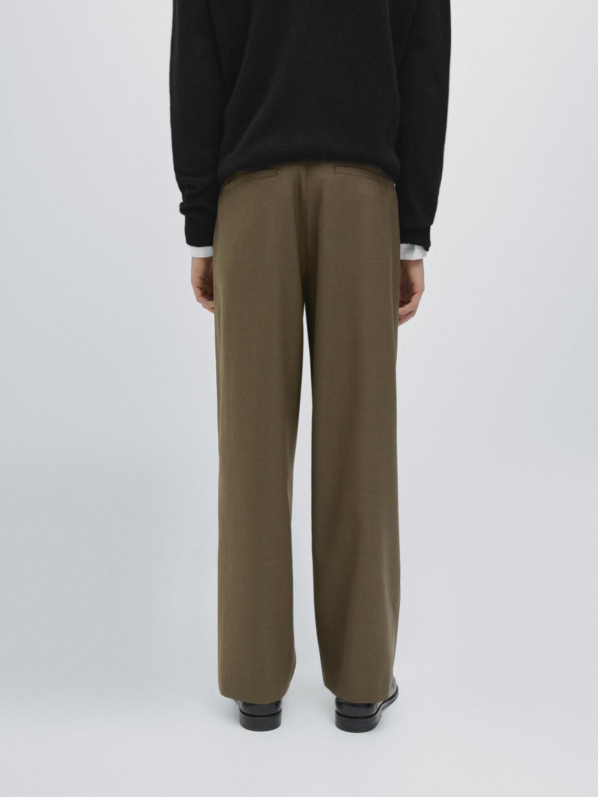 마시모두띠 울 블렌드 와이드 다트 슬랙스 팬츠 0110/008 KHAKI - 상세 이미지 3