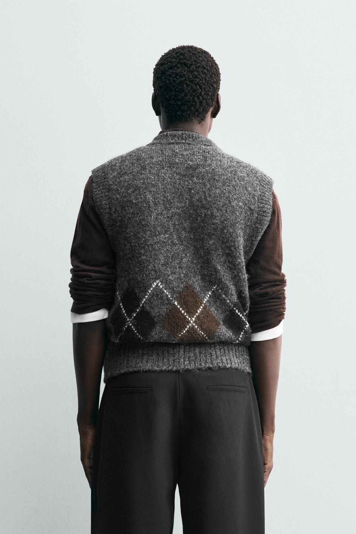 자라 아가일 브이넥 니트 베스트 5755/331 GREY MARL - 상세 이미지 4