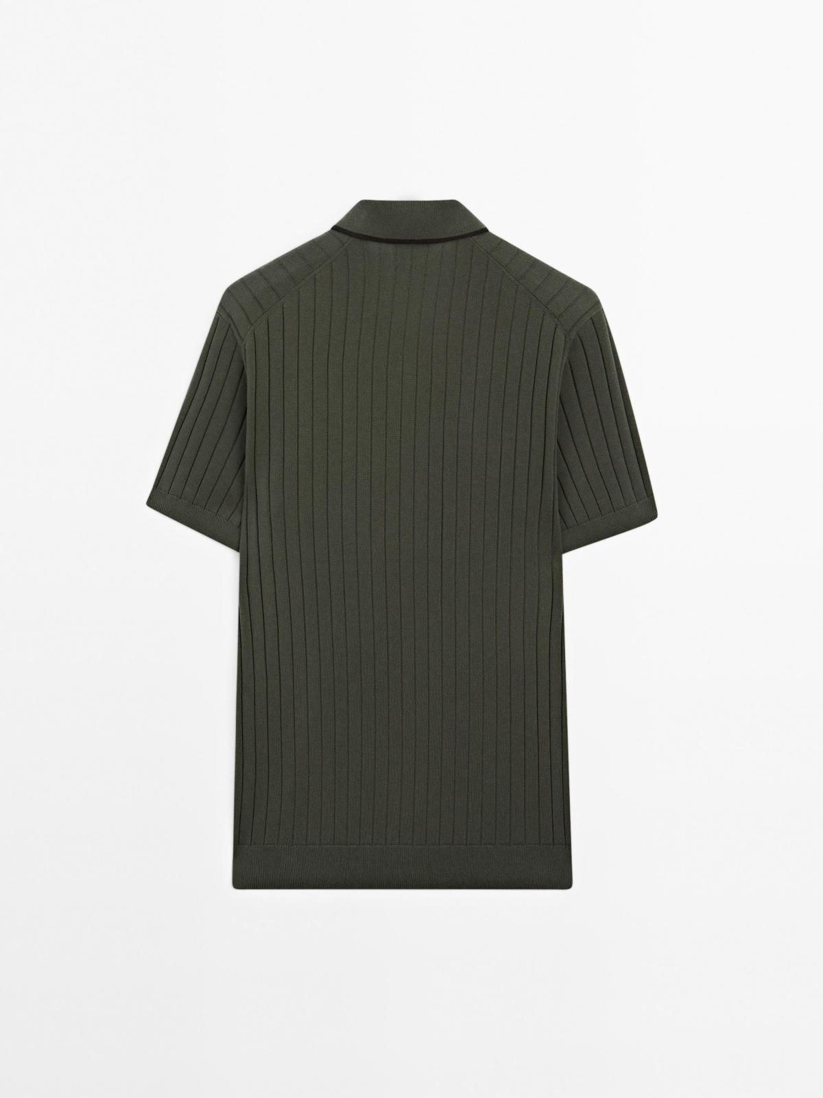 마시모두띠 리브 니트 브이넥 반팔 폴로셔츠 1002/213 DARK KHAKI - 상세 이미지 2