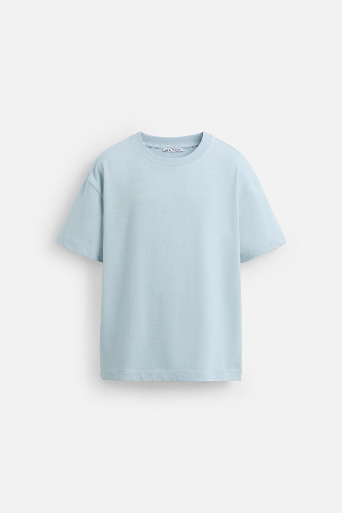 자라 컴팩트코튼 라운드넥 오버핏 베이직 반팔 티셔츠 1887/455 LIGHT BLUE - 메인 이미지