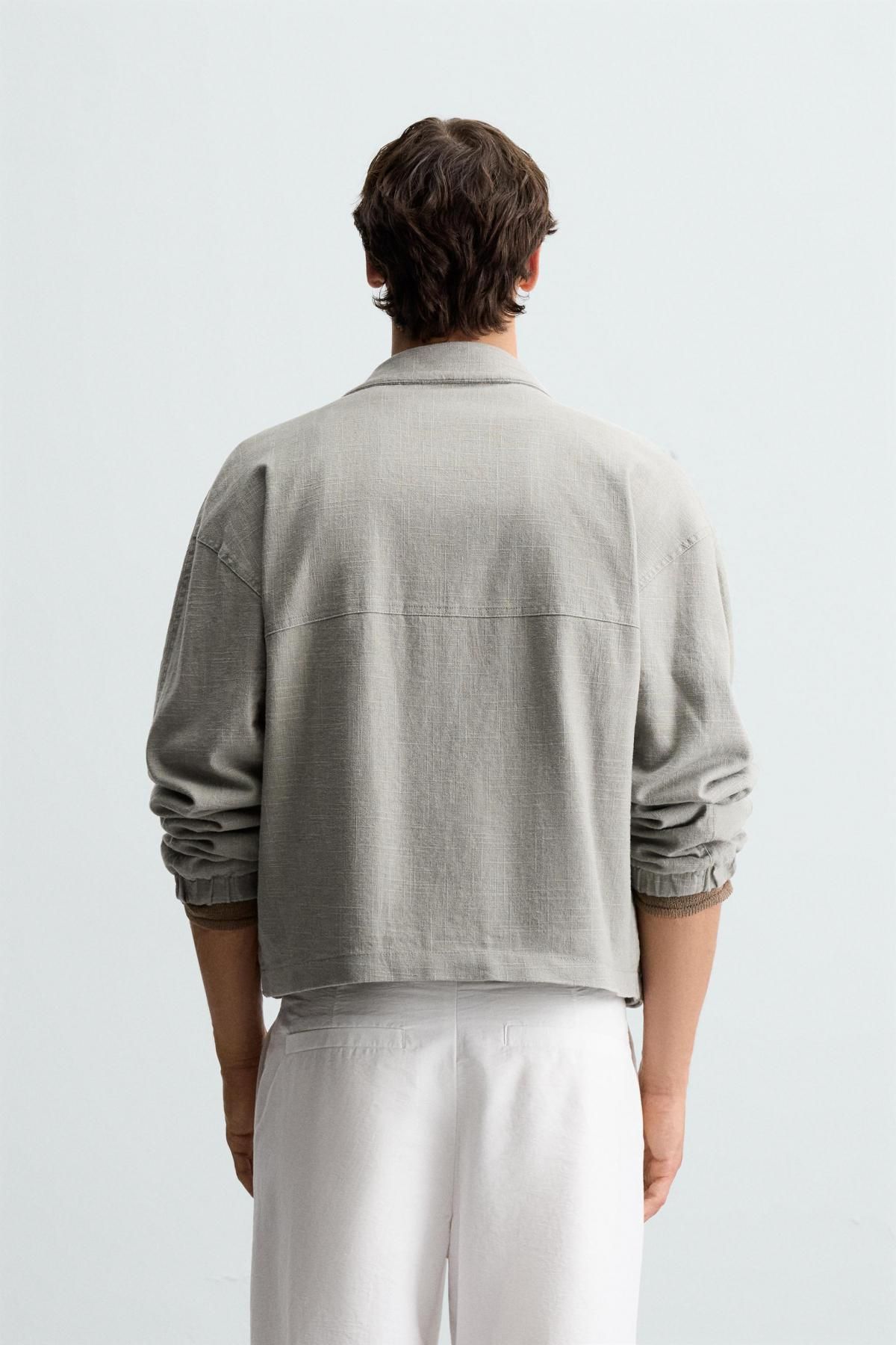 자라 테크니컬 린넨코튼 릴랙스핏 집업 재킷 1437/303 GREENISH - 상세 이미지 4