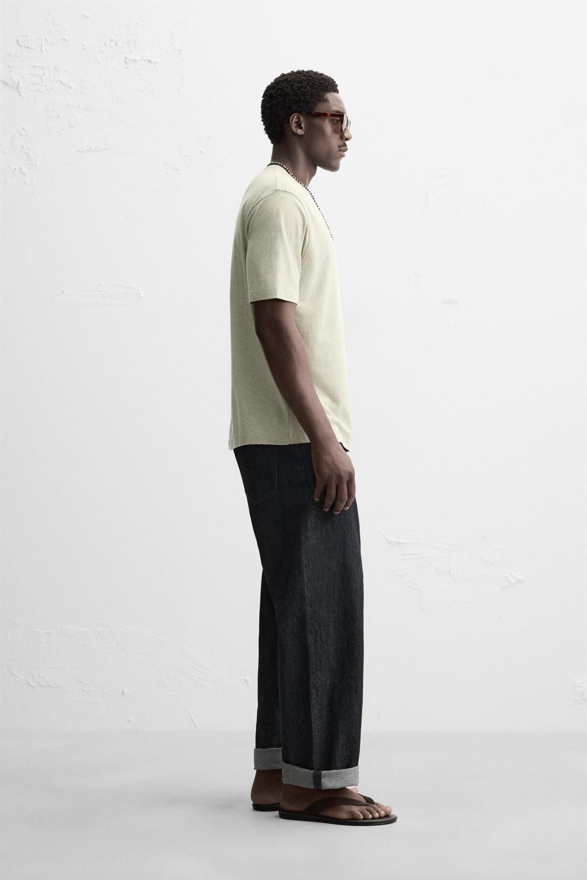 자라 텍스처 레귤러핏 라운드 반팔 티셔츠 9240/417 GREEN MARL - 상세 이미지 5