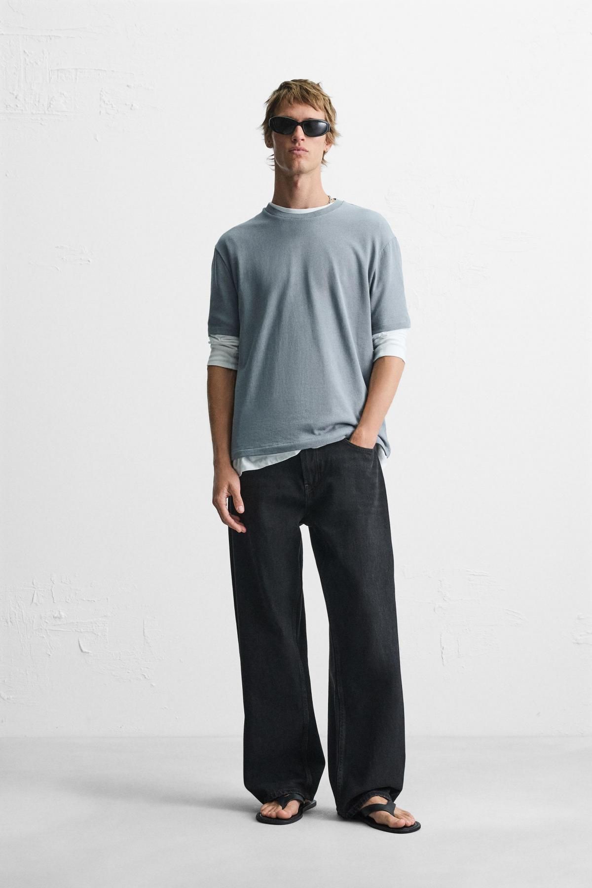 자라 레귤러핏 라운드 니트 반팔 티셔츠 4231/416 GREY / BLUE - 상세 이미지 2