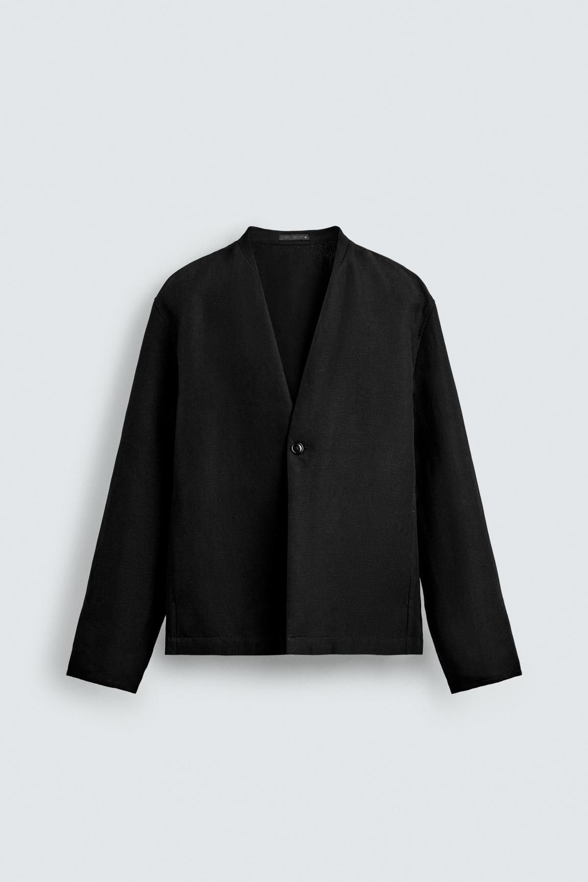 자라 코튼 리넨 미니멀 노카라 블레이저 5765/237 BLACK - 메인 이미지