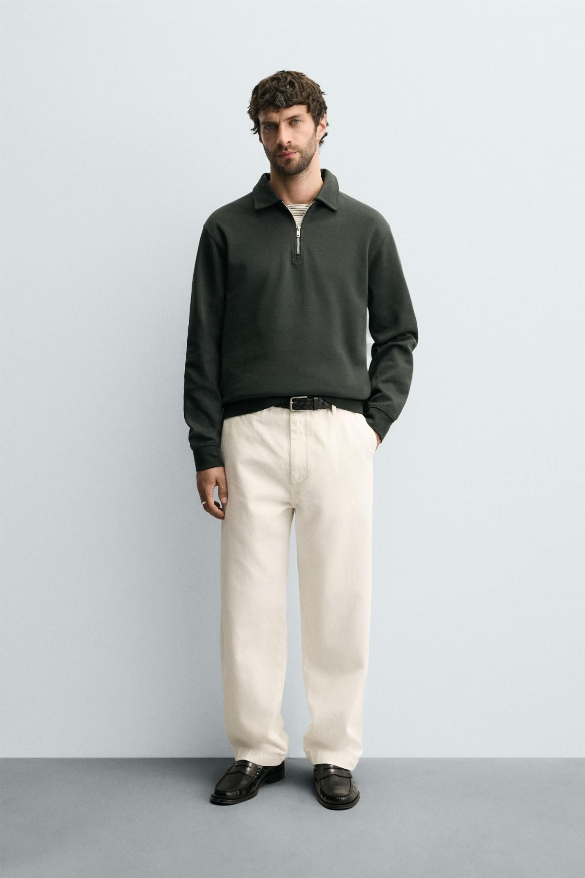 자라 테크니컬 인터록 긴팔 집업 폴로셔츠 4092/380 DARK GREEN - 상세 이미지 2