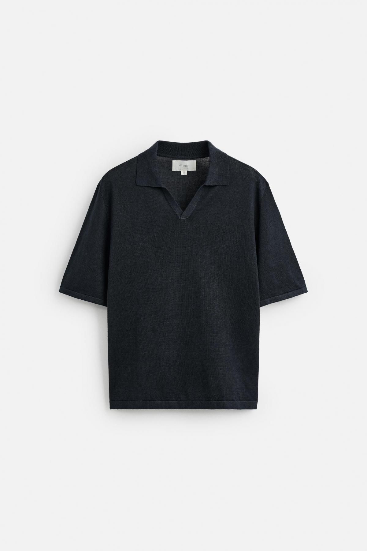 자라 친환경 헴프 니트 반팔 폴로셔츠 2142/421 NAVY BLUE - 상품 이미지