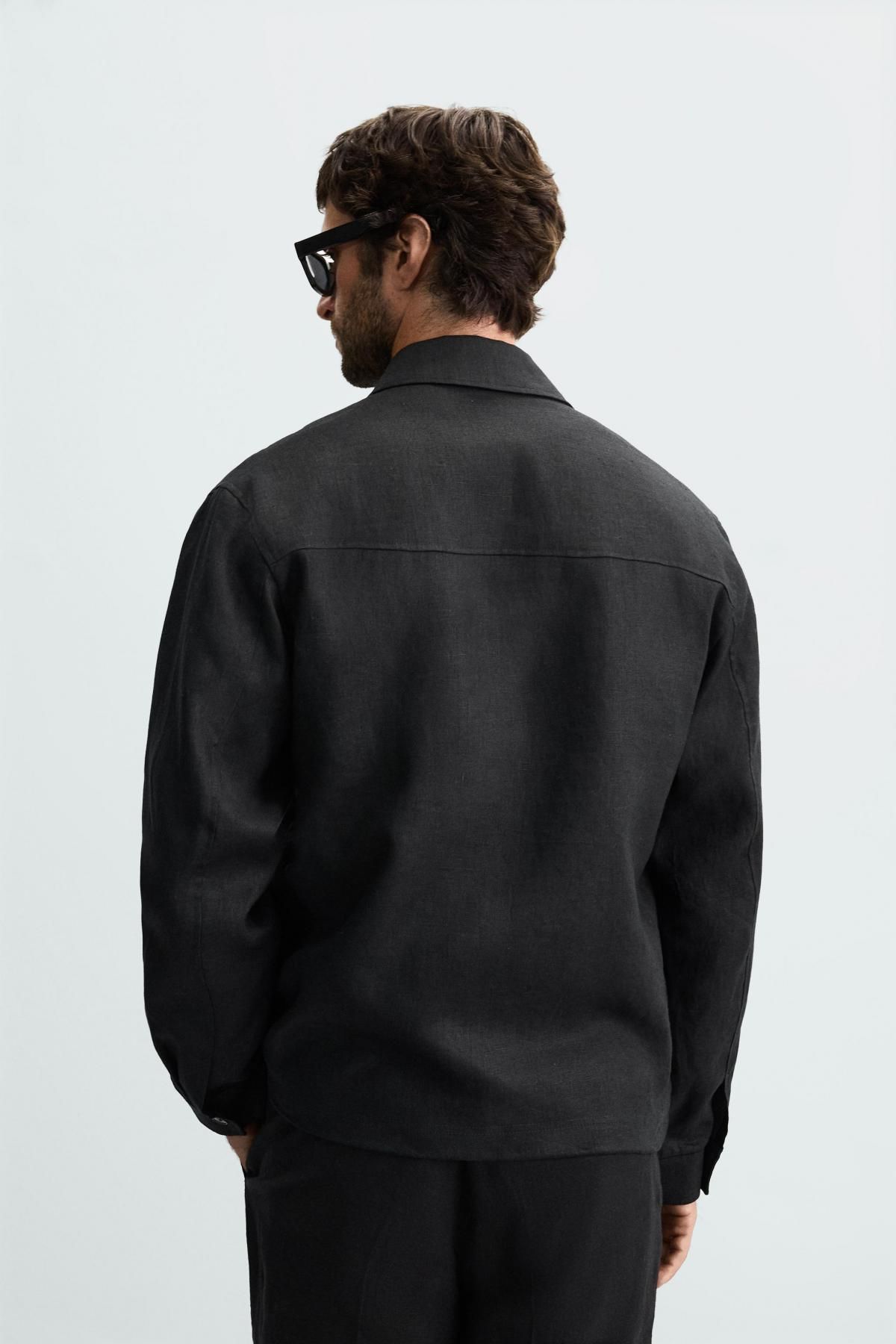 자라 리넨 오버핏 집업 오버셔츠 8281/002 BLACK - 상세 이미지 4