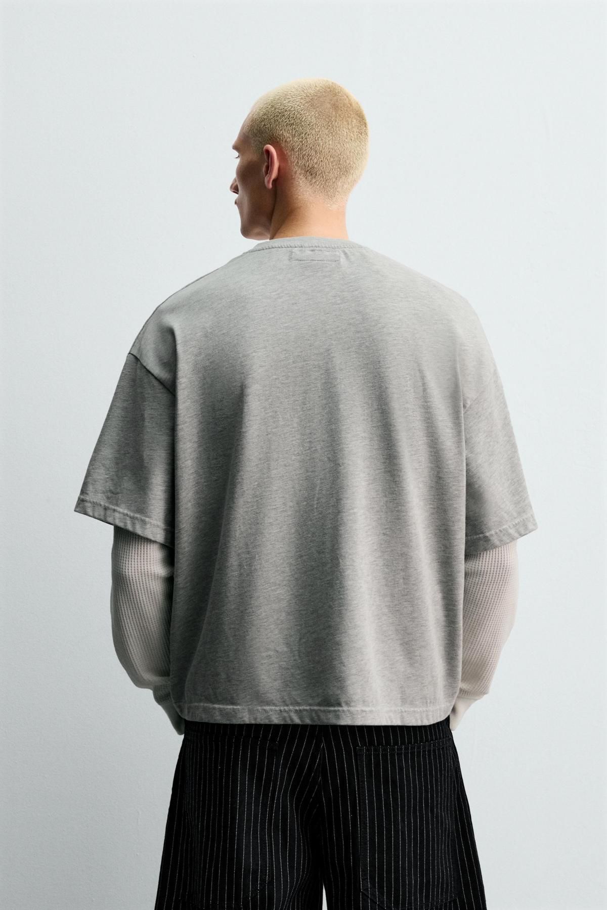 자라 박시핏 코튼 패치 반팔 티셔츠 X 챔피온 4087/374 GREY MARL - 상세 이미지 4