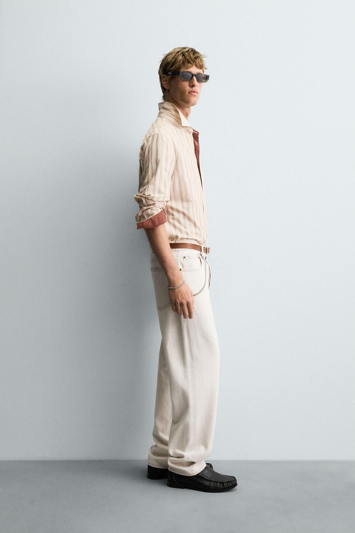 자라 스트라이프 텍스처 릴렉스핏 긴팔 셔츠 7545/103 OYSTER-WHITE - 상세 이미지 5