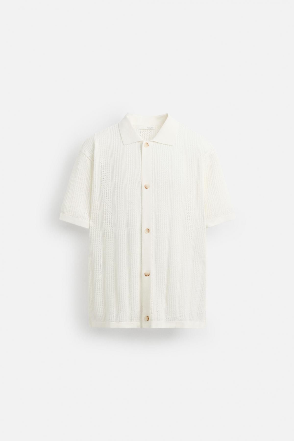 자라 오픈워크 릴랙스핏 코튼 니트 반팔 셔츠 3166/306 OYSTER-WHITE - 메인 이미지