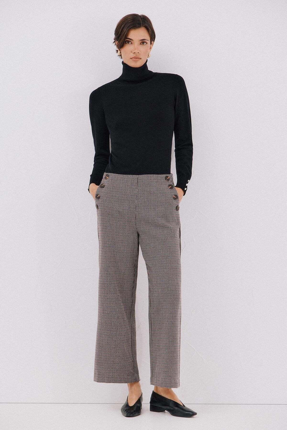 꼬르떼피엘 체크 와이드 크롭 팬츠 골드버튼 8722335 ESTAMPADO GRANATE - 상세 이미지 3