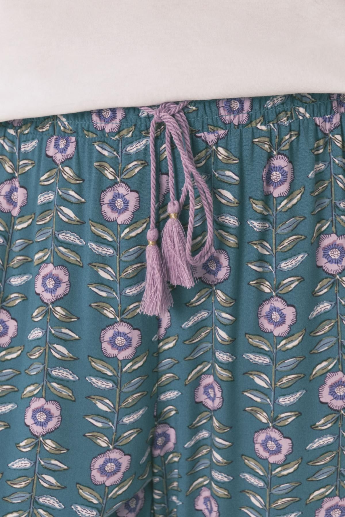 우먼시크릿 플라워 프린트 와이드 팬츠 3702257 VERDE - 상세 이미지 5