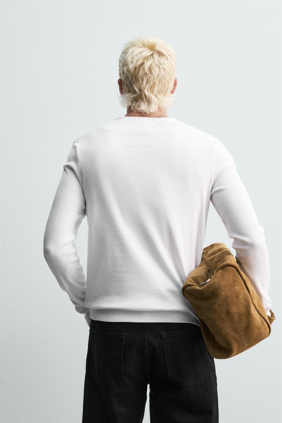 자라 베이직 골지 라운드넥 버튼 긴팔 티셔츠 3992/366 WHITE - 상세 이미지 4
