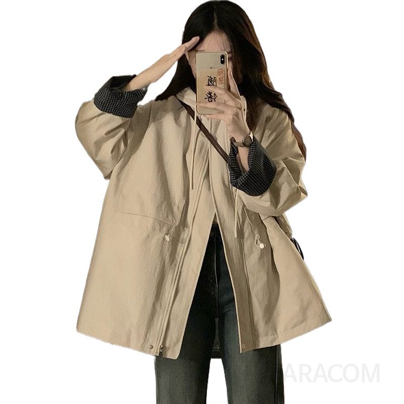 여성 루즈핏 후드 스트링 바람막이 솜패딩 숏 자켓 점퍼 아우터 오버핏 데일리 캐주얼 트렌디 가을 겨울 - 상세 이미지 5