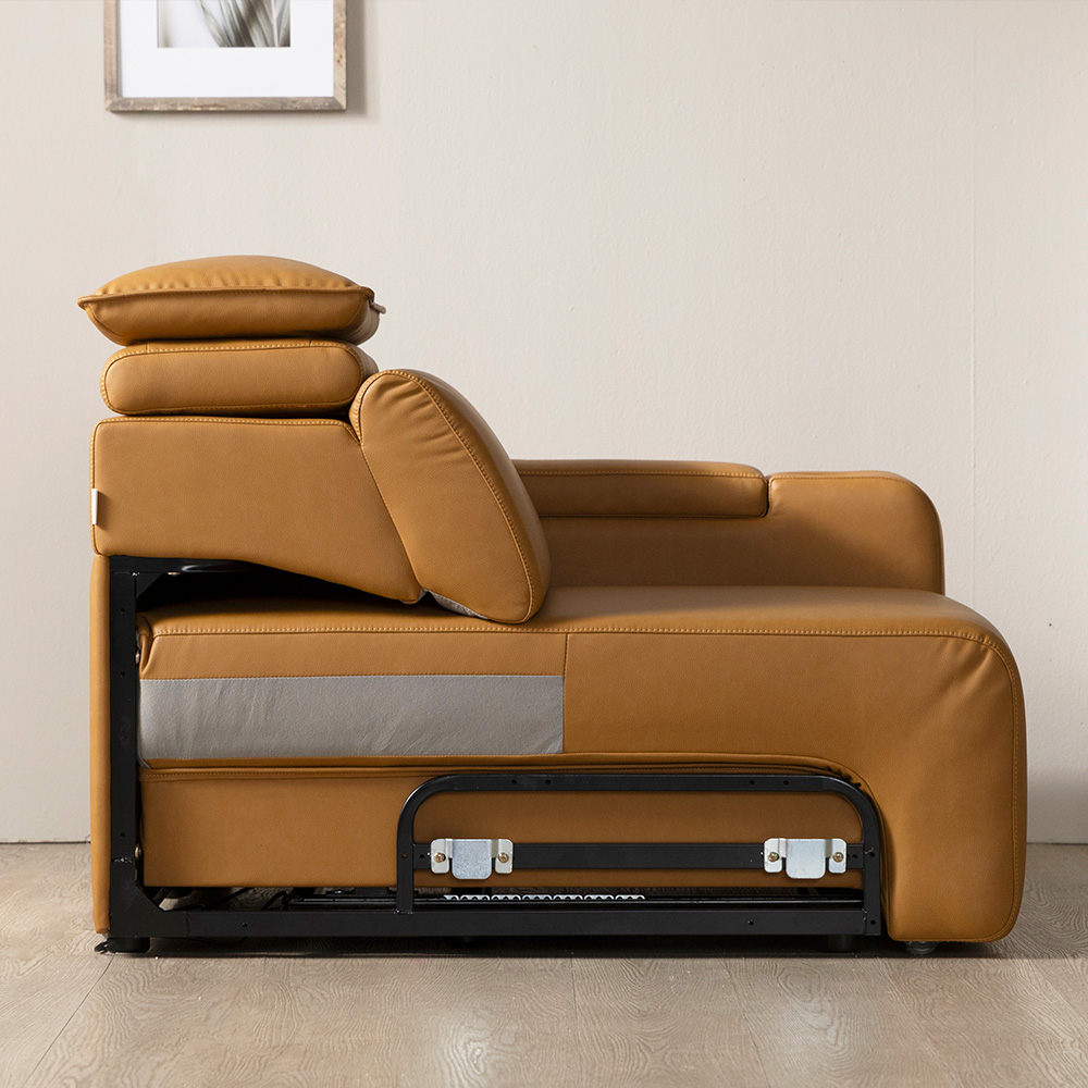 [4인 이지클린 기능성 가죽 소파] 미코하임 르네 슬라이딩 확장형 리클라이너 모션 공간 활용 거실 소파 스툴미포함, 카멜(가죽), 4인용
