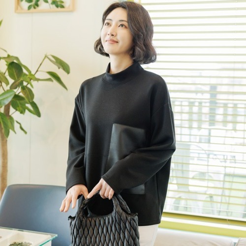 엄마옷 조이마담 T51542 래더배색 반폴라 티셔츠 중년여성의류 - 상품 이미지