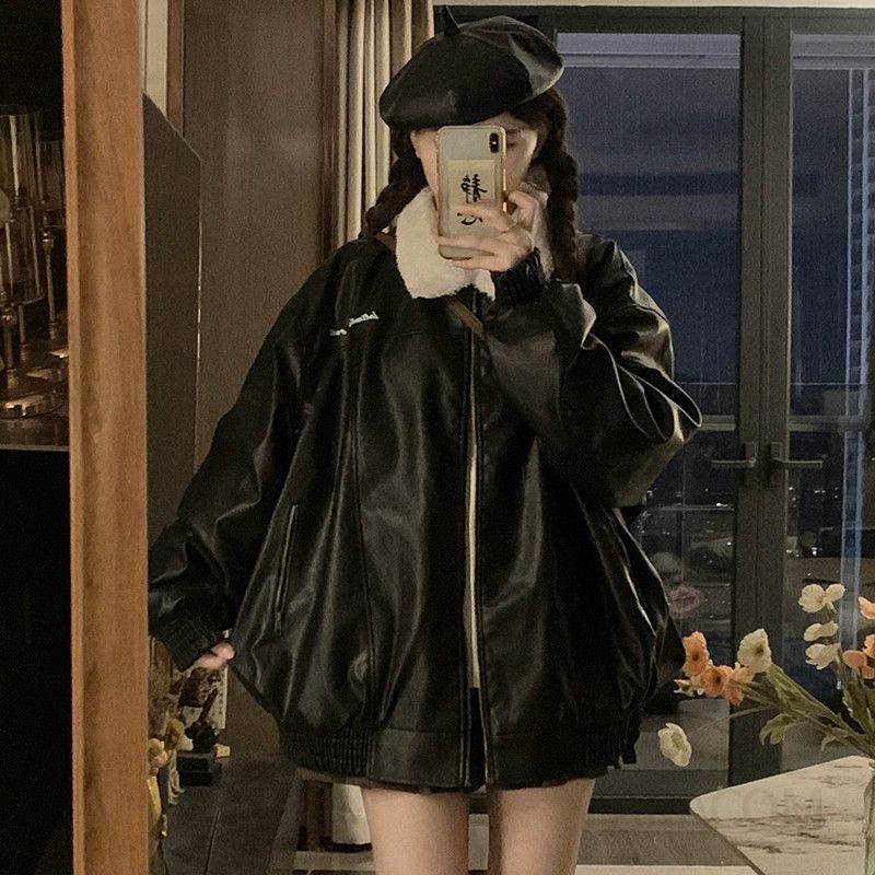 여성 양면 리버시블 레더 덤블 오버핏 항공점퍼 루즈핏 따뜻한 데일리 캐주얼 아우터 겨울 자켓 - 상세 이미지 2