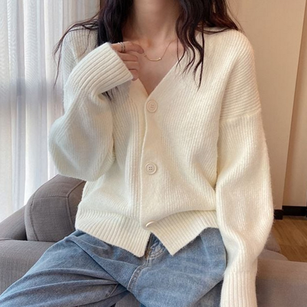 루즈핏 여성 가디건 내추럴핏 여성 브이넥 가디건 데일리룩 니트 - 상품 이미지
