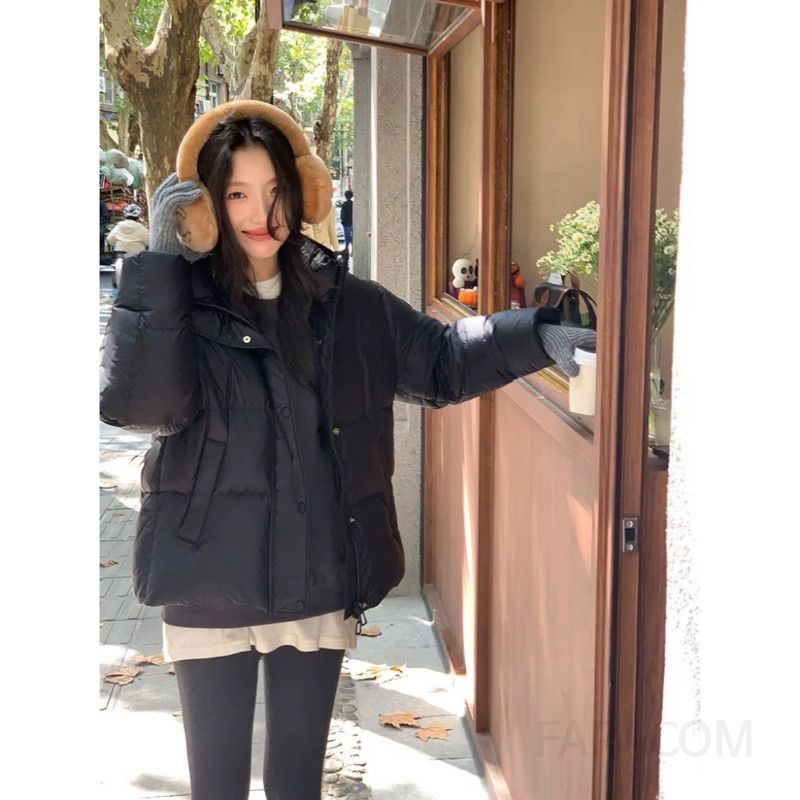 여성 겨울 숏패딩 퍼프 스타일 후드 점퍼 재킷 두꺼운 보온성 아우터 경량 캐주얼 따뜻한 착용감 트렌디한 디자인 - 상세 이미지 5