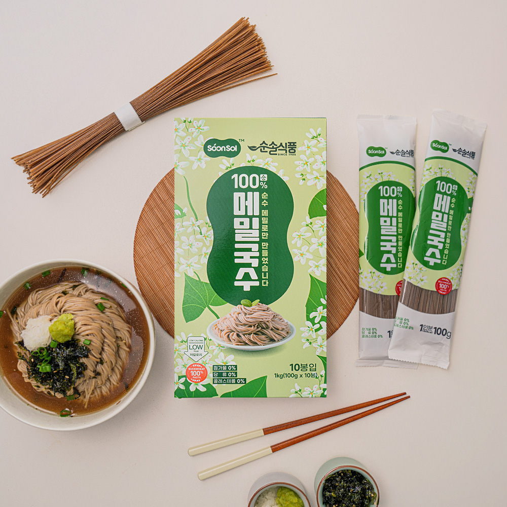 [1+1] 순솔 100% 메밀국수 1kg + 순솔가원 옥수수국수 1kg  (100g x 10봉 x 2박스) 글루텐프리 고단백질면 제로슈가 제로당 무첨가물 저칼로리면 - 상세 이미지 5