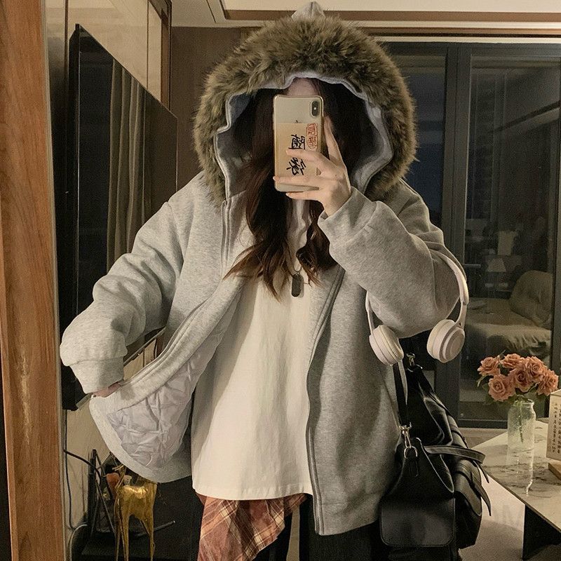 여성 루즈핏 후드 패딩점퍼 풍성한 퍼카라 따뜻한 보온성 겨울 아우터 데일리 힙한 캐주얼 스트릿 집업 숏코트 - 상세 이미지 2