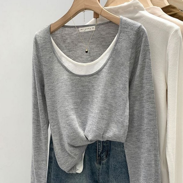 레이어드 여성 긴 팔 티셔츠 데일리 긴 팔 티 - 메인 이미지