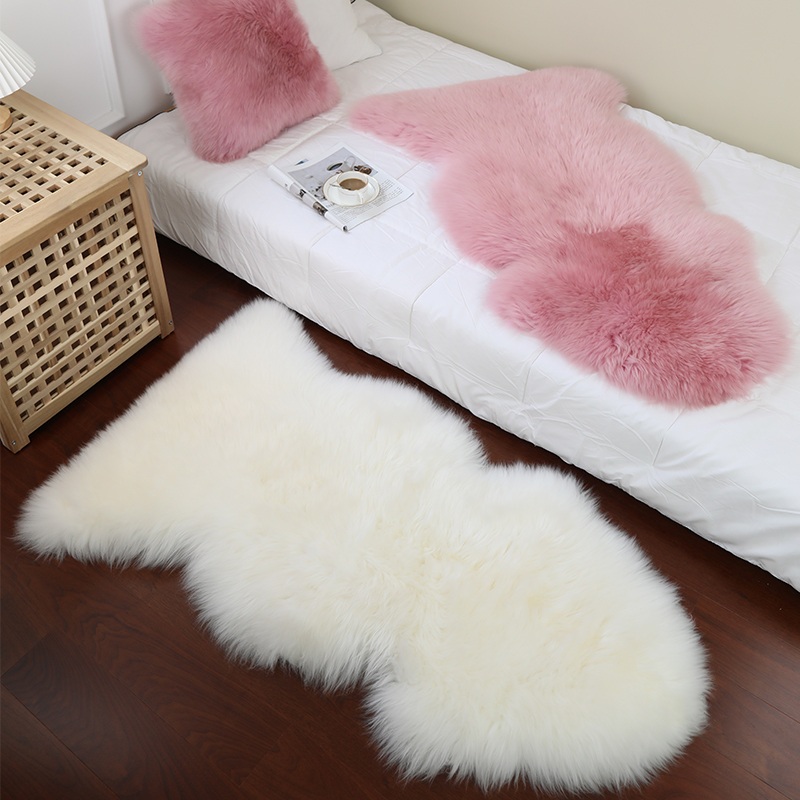 양모 러그 카펫 인조 카페트 겨울 장모 매트 털 양털 인테리어 대형 화이트 퍼 65x110cm 한쪽 둥근 - 상품 이미지