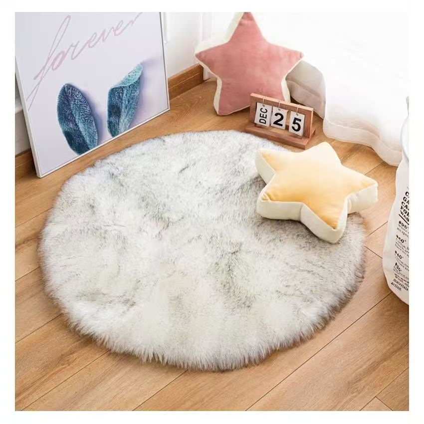 양모 러그 인테리어 장모 따뜻한 워셔블 대형 북유럽 카페트 매트 겨울 거실 화이트 90cm 원형 - 상세 이미지 5