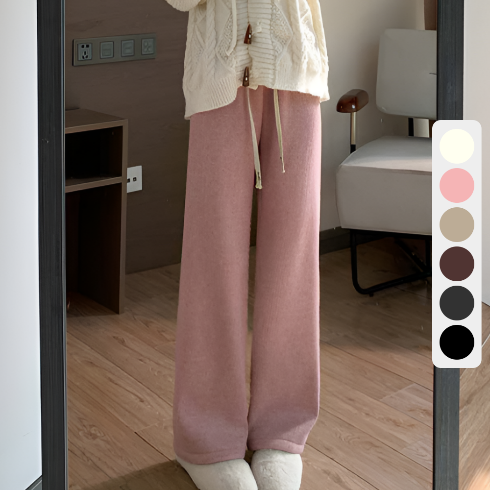 코듀로이 기모 와이드팬츠 여성 골덴 밴딩바지 6color 핑크, 심플타입 Free(44-77) - 상품 이미지