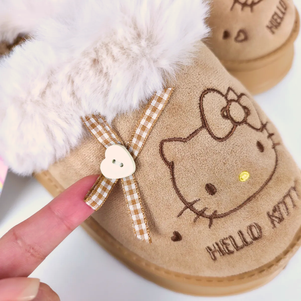 키티 털슬리퍼 겨울 사무실 양털 퍼 뽀글이 앞막힌 여성 슬리퍼