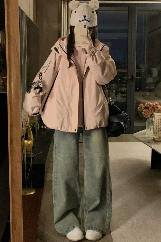 여성 내피 탈부착 후드 점퍼 자켓 루즈핏 오버핏 방풍 보온 데일리 캐주얼 겨울 외투 이미지 6
