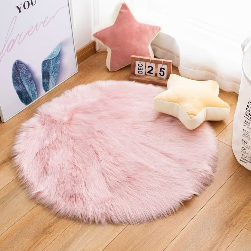 양모 러그 인테리어 장모 따뜻한 워셔블 대형 북유럽 카페트 매트 겨울 거실 화이트 90cm 원형 - 상세 이미지 4