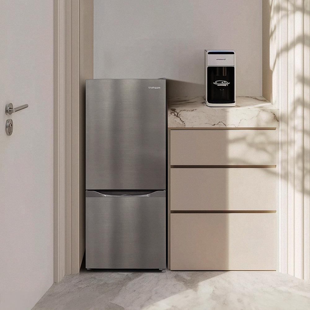 더함 소형 미니 냉장고 원룸 사무실 신혼 냉장고 117L 메탈 실버