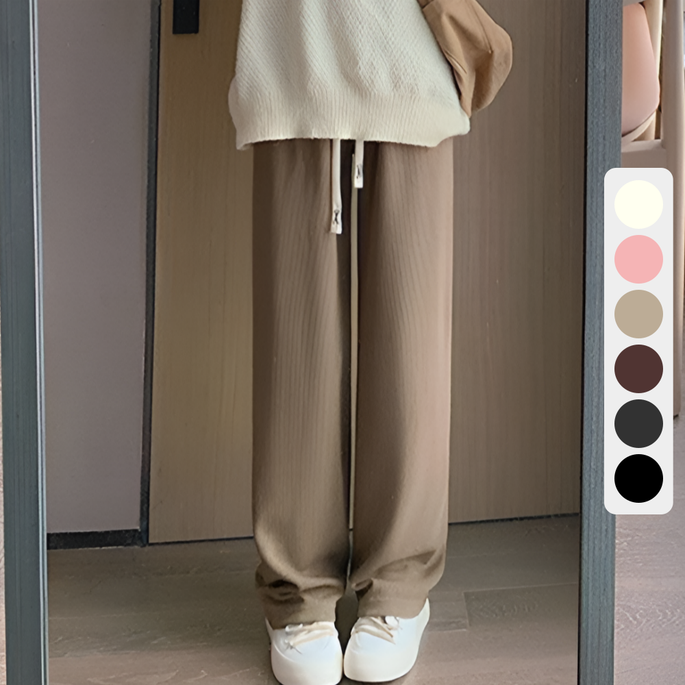 코듀로이 기모 와이드팬츠 여성 골덴 밴딩바지 6color 베이지, 심플타입 Free(44-77) - 상품 이미지