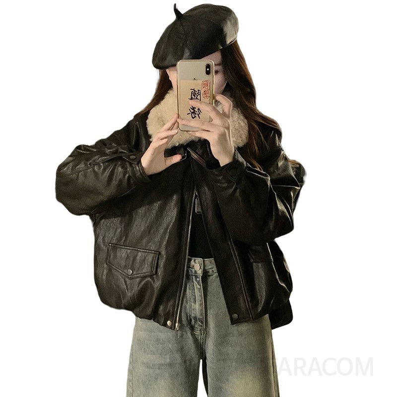 여성 겨울코트 두꺼운 가죽과 옷깃 여성겨울자켓 오버핏 따뜻한 착용감 겨울아우터 캐주얼 스타일 모던한 디자인 - 상세 이미지 5