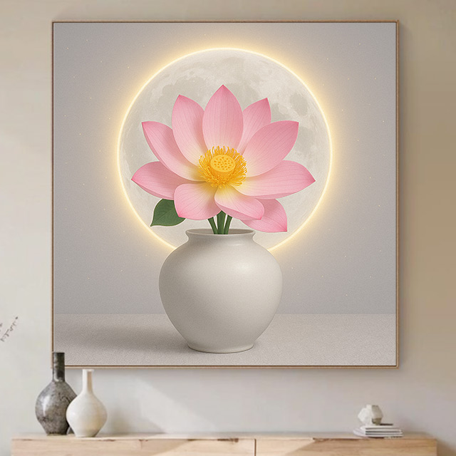 행복을 주는 연꽃 달항아리 그림 꽃 액자 거실 풍수 카페 개업선물